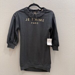 Mia Joy Girls Dress Size 7 Je T'aime Paris Gray Long Sleeve Dainty